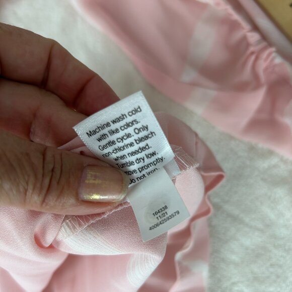 Nine West Pink & White Pleated  V-Neck Long Sleeve Top Blouse Size L Summer Top - Picture 9 of 12